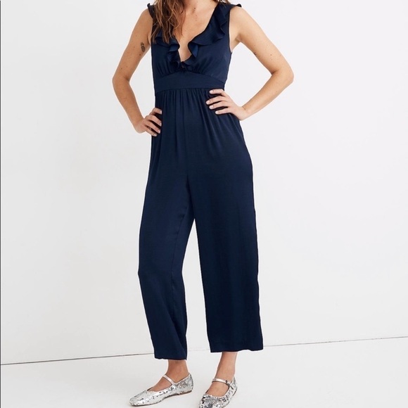 Madewell NWT Satin Ruffle Neck Jumpsuit - Picture 1 of 12
